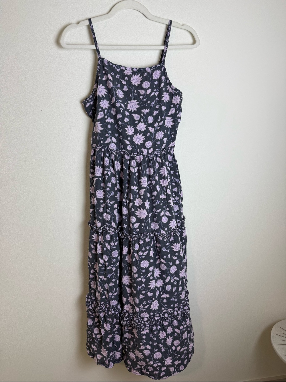 Cat & Jack Black Maxi Dress with Light Purple Floral Print